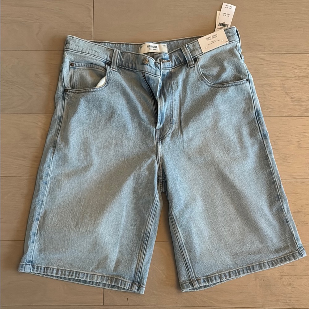Hollister Men's Light Blue Baggy Jean Shorts